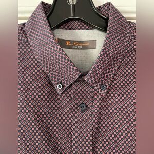 Ben Sherman Men's Navy and Red Geometric Shirt